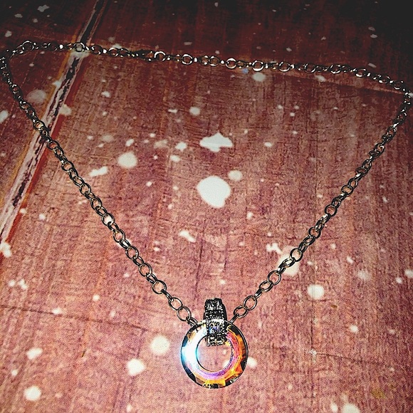 Jewelry - Round Iridescent Wrapped Ring Charm Necklace